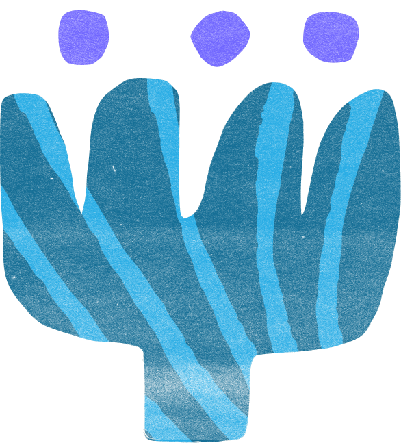 Grain-textured teal plant illustration with three violet seed dots, supplied for the Part I TL;DR card